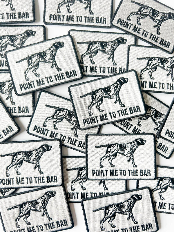 Point Me To The Bar Black & White Pointer Dog Iron-On Patch