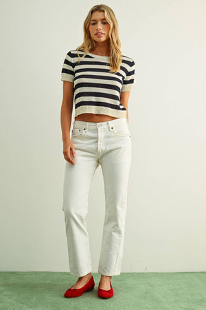 Striped Knit Short Sleeve- Navy