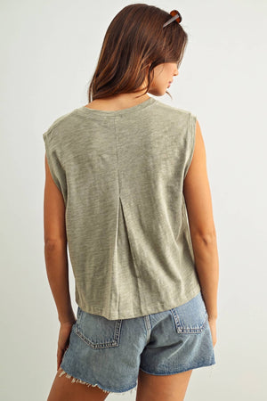 Round Neck Slub Top - Sage