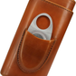 Genuine Leather Cigar Case, Wood Lined Humidor with Cutter: Brown