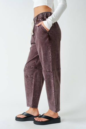 Cotton Blend Cropped Straight Leg Pants : Coffee Bean