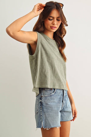 Round Neck Slub Top - Sage