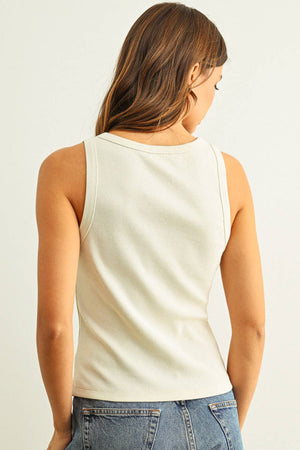 Round Neck Button Detail Tank - Ecru