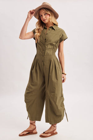Button Down Jumpsuit - Olive