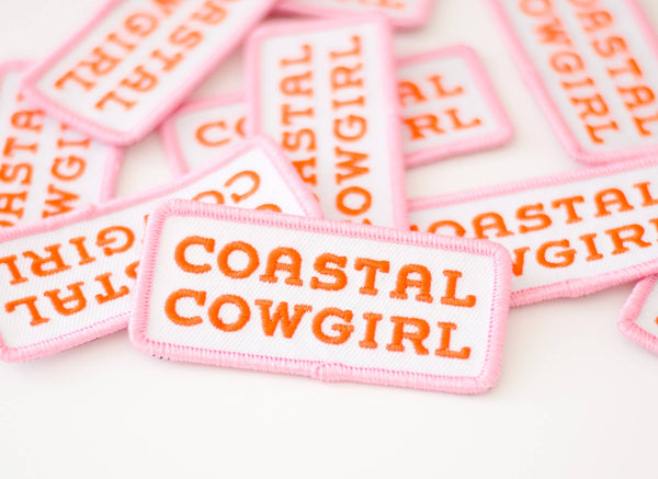 Coastal Cowgirl Embroidered Iron on Patch Pink+Orange