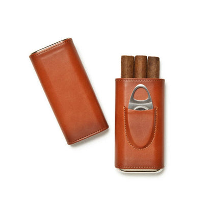 Ashton 3-Cigar Leather Case with Cutter