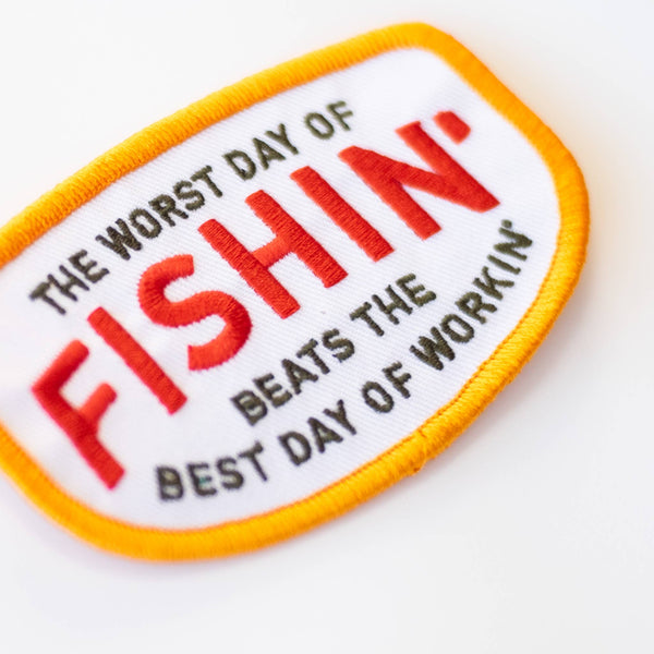 Fishin' Beats Workin' Embroidered Iron on Patch