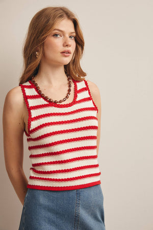 Striped Crochet Knit Tank - Green