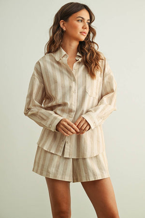 Coastal Striped Pull On Shorts - Oatmeal