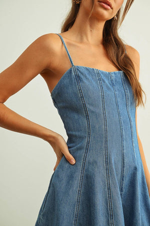 Paneled Washed Denim Romper