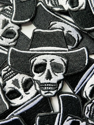 Skull Black Cowboy Hat Iron on Patch