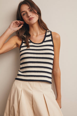 Striped Crochet Knit Tank - Green