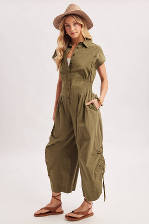 Button Down Jumpsuit - Olive