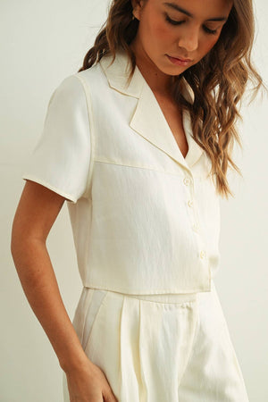 Molly Button Front Crop Blouse - Cream