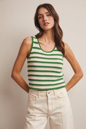 Striped Crochet Knit Tank - Green