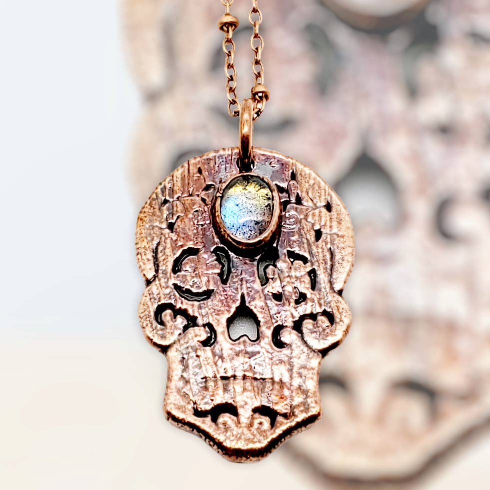 Labradorite Sugar Skull Necklace