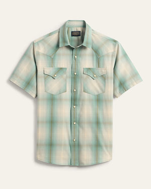 Frontier Short Sleeve Shirt : Ecru/Turquoise Plaid