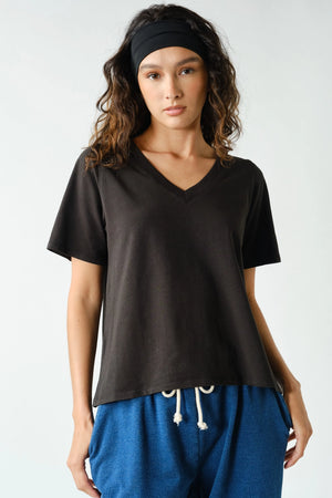 Pima Cotton Blend V-Neck Tee : Black