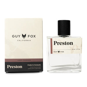 Guy Fox Preston perfume bottle and packaging on a white background