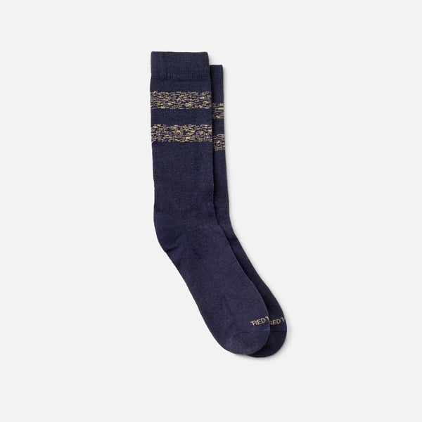 Wool Blend Striped Crew Socks : Navy/Tan