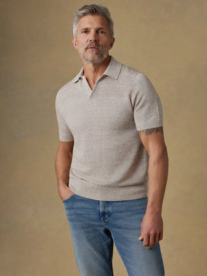 Short Sleeve Linen Sweater Polo : Tropical Sand Melange