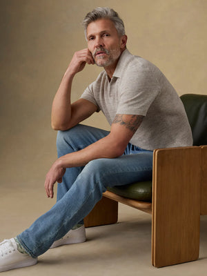 Short Sleeve Linen Sweater Polo : Tropical Sand Melange