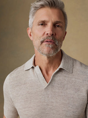 Short Sleeve Linen Sweater Polo : Tropical Sand Melange