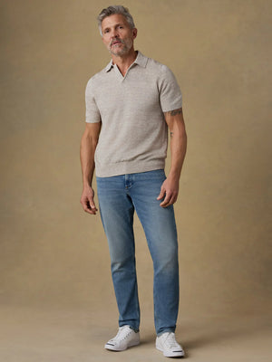 Short Sleeve Linen Sweater Polo : Tropical Sand Melange