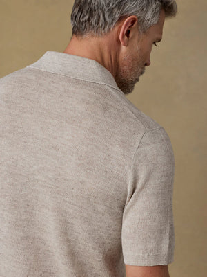 Short Sleeve Linen Sweater Polo : Tropical Sand Melange