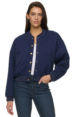 Hallie Quilted Knit Bomber Jacket : Navy