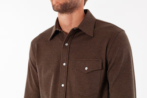 Chill Knit Pearl Snap Shirt- Woodgrain