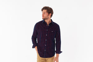 Corduroy Pearl Snap Shirt - Navy Check