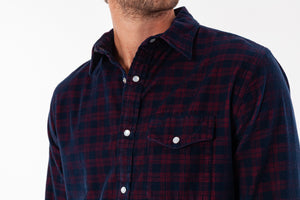 Corduroy Pearl Snap Shirt - Navy Check