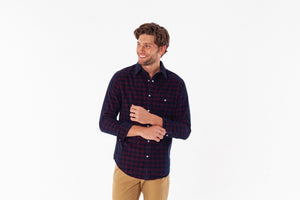 Corduroy Pearl Snap Shirt - Navy Check