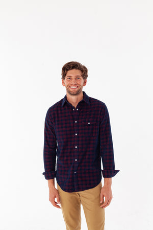 Corduroy Pearl Snap Shirt - Navy Check