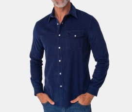 Corduroy Pearl Snap Button Down Shirt - Navy