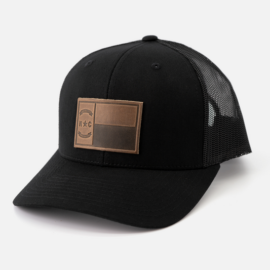 North Carolina Flag Hat | Leather Patch Snapback: Black