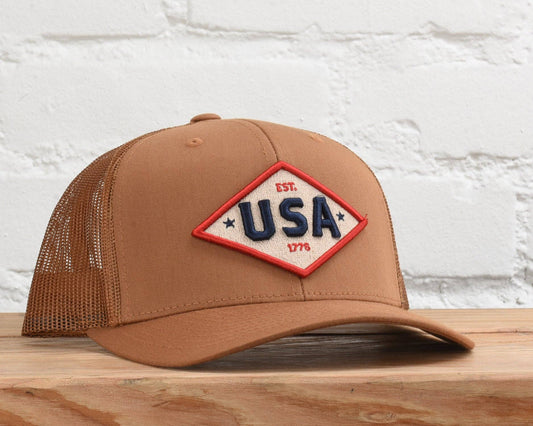 USA Gold Patriot Snapback Hat: Caramel