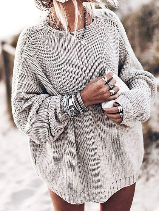The Shelly Knit Wide Neck Sweater- Oatmeal