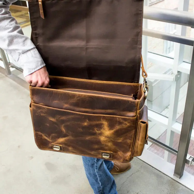Sitka Leather Messenger Bag-  Antique Brown