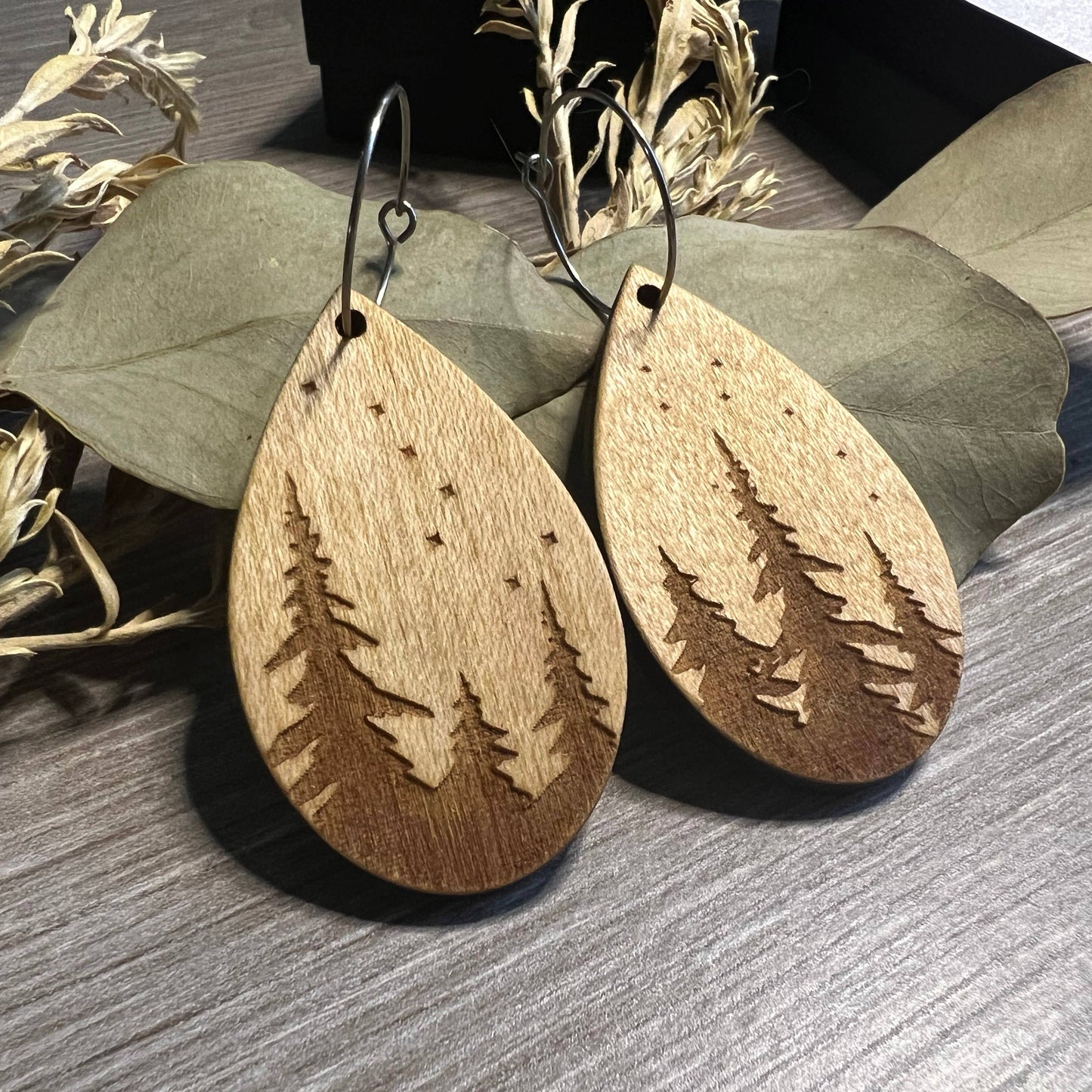 Wood Earrings - Big & Little Dipper Constellation with Pines: Maple