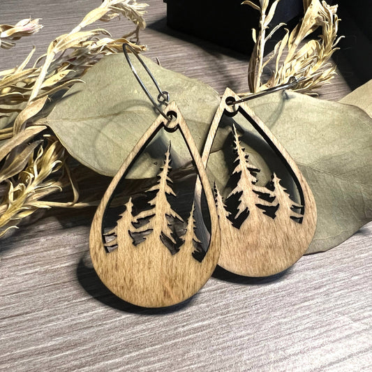 Wood Earrings - Pine Silhouette Drops: Maple