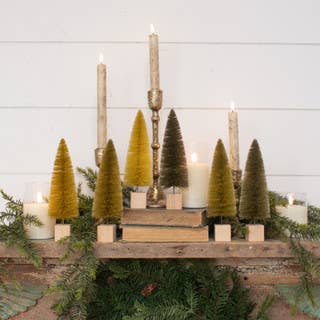 SET/6 - 9" MUSTARD HUES BOTTLE BRUSH TREES