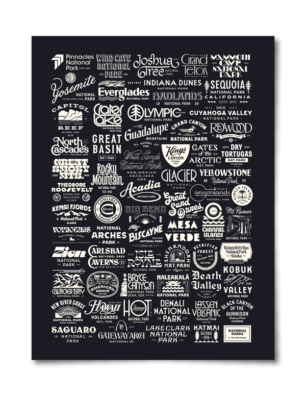 National Parks Poster 18x24 Black & White