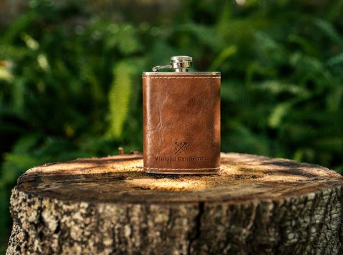 Leather Wrapped Stainless Steel Flask - 6 oz
